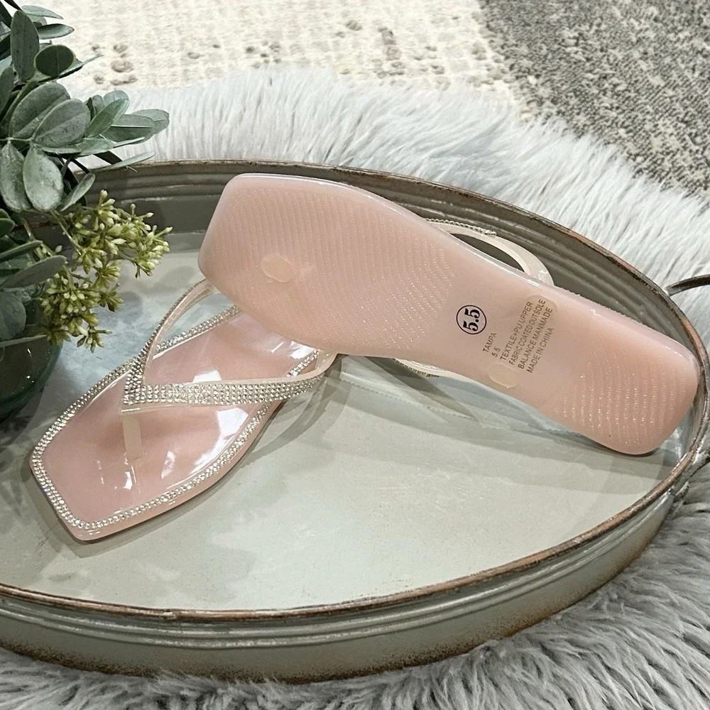 Lauren Lorraine Tampa Flip Flops Light‎ Pink 5.5 Rhinestone Dressy Sandals NIB